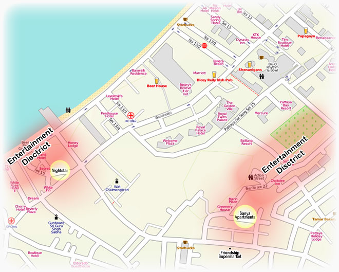 Map showing Sanya Apartments in South Pattaya